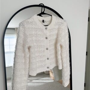 H&M Rhinestone-Button Fluffy Knit Cardigan